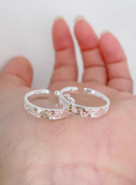碎冰冰银戒指 足银9999实心纯银戒指女碎银子银戒指闺蜜女友礼物