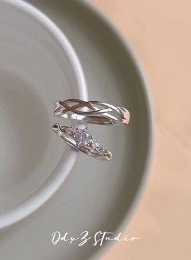 绕白首·990纯银戒指优质锆石心意交织小众设计男女一生 情侣对戒