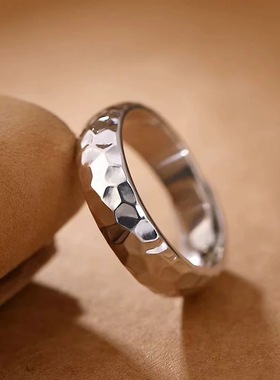 999足银锤纹戒指女设计小众高级感时尚轻奢纯银个性食指开口指环