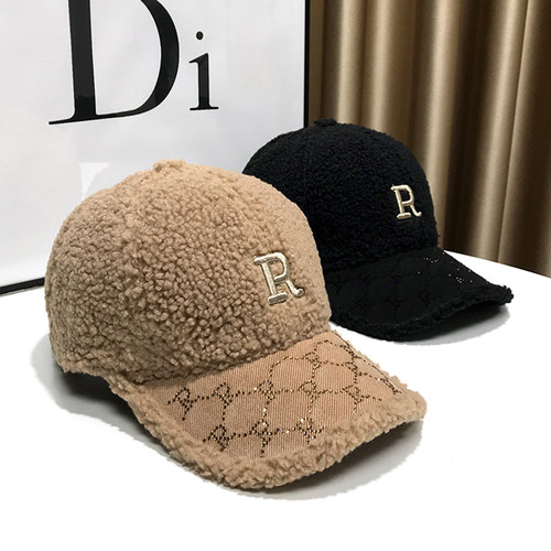 贵棉鸭舌帽户外休闲女士秋冬水钻
