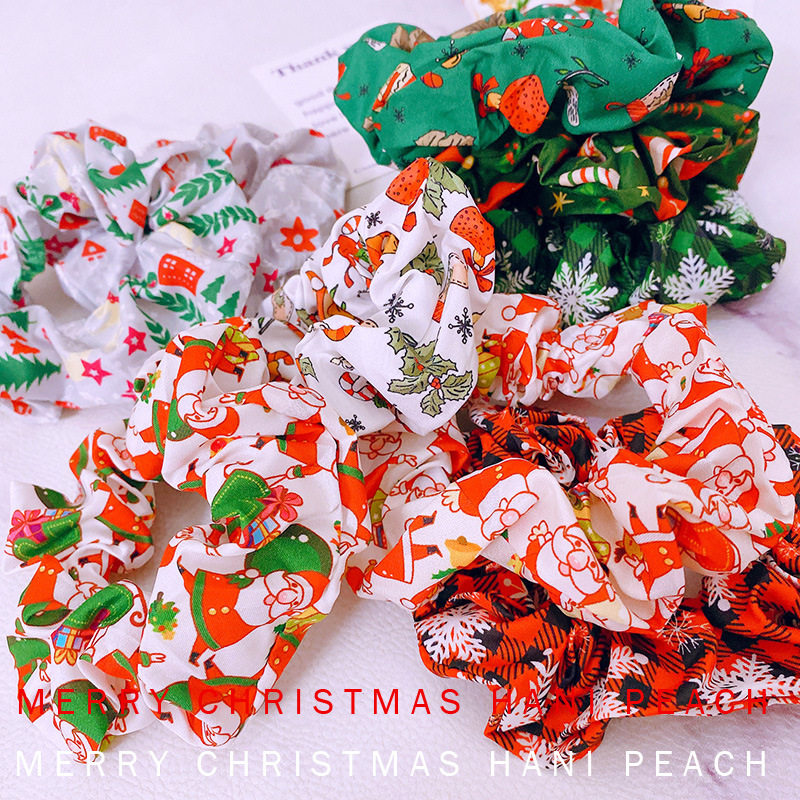 多巴胺儿童宝宝发饰月下圣诞款白色发圈大肠印花麋鹿时尚发绳