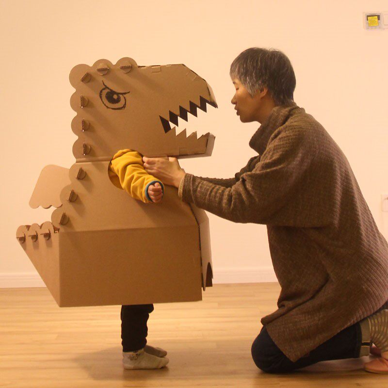 霸王恐龙纸箱可穿模型幼儿园儿童手工制作diy纸盒玩具纸壳纸皮板