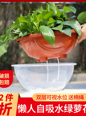 黄金葛专用花盆储水盆双层树脂套盆塑料吊兰盆室内自吸水懒人塑料
