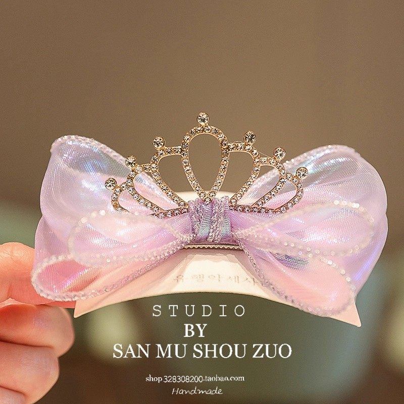 儿童头饰镭射蝴蝶结皇冠儿童发卡夹子头饰高级感发夹网红爆款