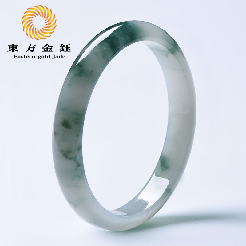 东方金钰 天然飘花翡翠手镯女A货飘蓝花玉手镯老坑水润玉镯子细条