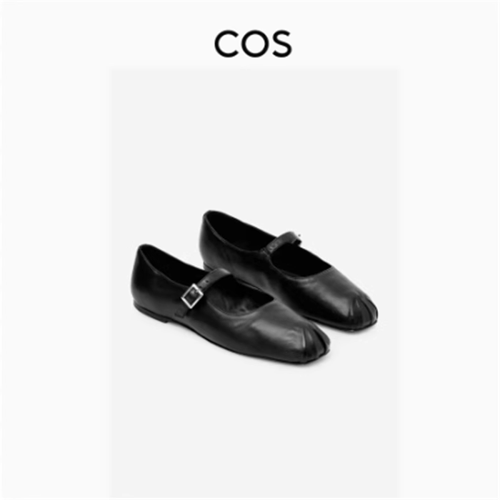여성 양피 발레 댄스 신발 블랙 2023 가을 신착 R COS 플랫 스퀘어 발가락 메리 제인 신발 여성용
