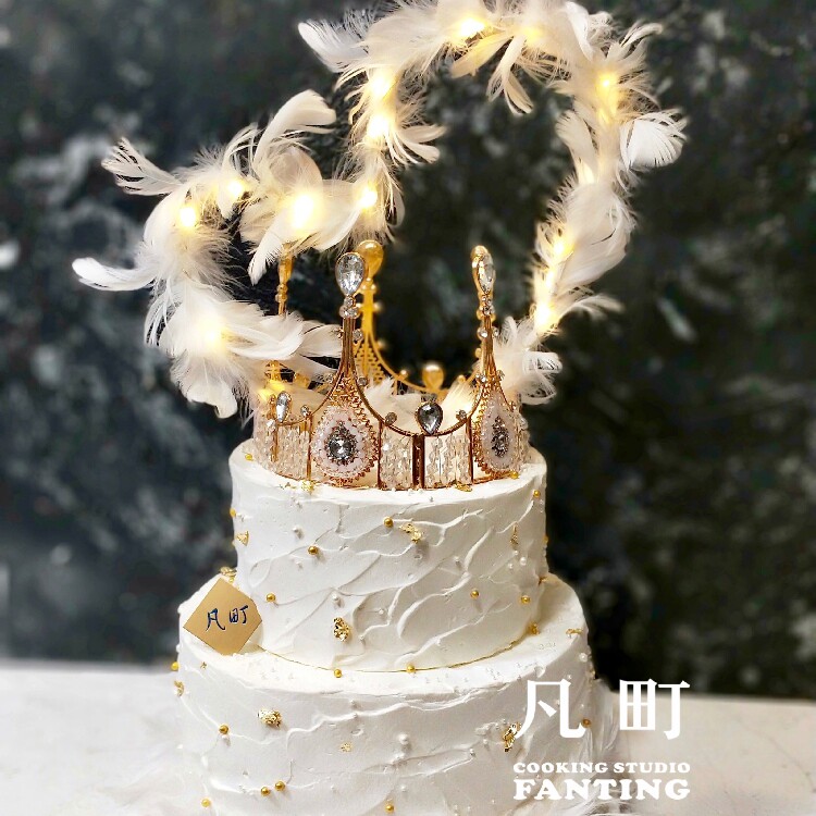 凡町-天鹅湖女王皇冠爱心羽毛 网红ins风生日蛋糕 女友情人求婚