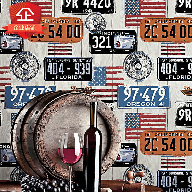 英文字母酒吧墙纸网吧网咖涂鸦个性复古怀旧创意工业风背景墙壁纸