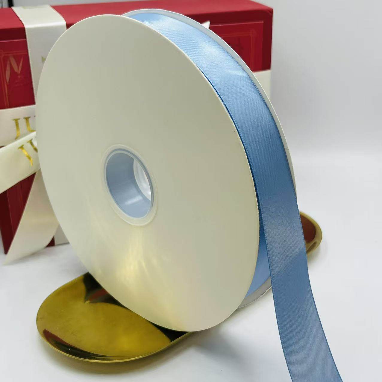 2.5CM双面涤纶加密高档丝带蓝色缎带礼品包装蝴蝶结丝带手工DIY带