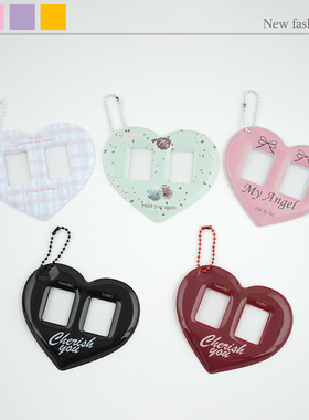 DIY DIYins简约可爱双心卡套爱心1寸CP卡套双格卡套钥匙扣挂件