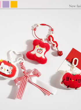 DIY可爱毛绒K猫挂件红色苹果HELLOK猫包包装饰玩偶卡通钥匙扣ins