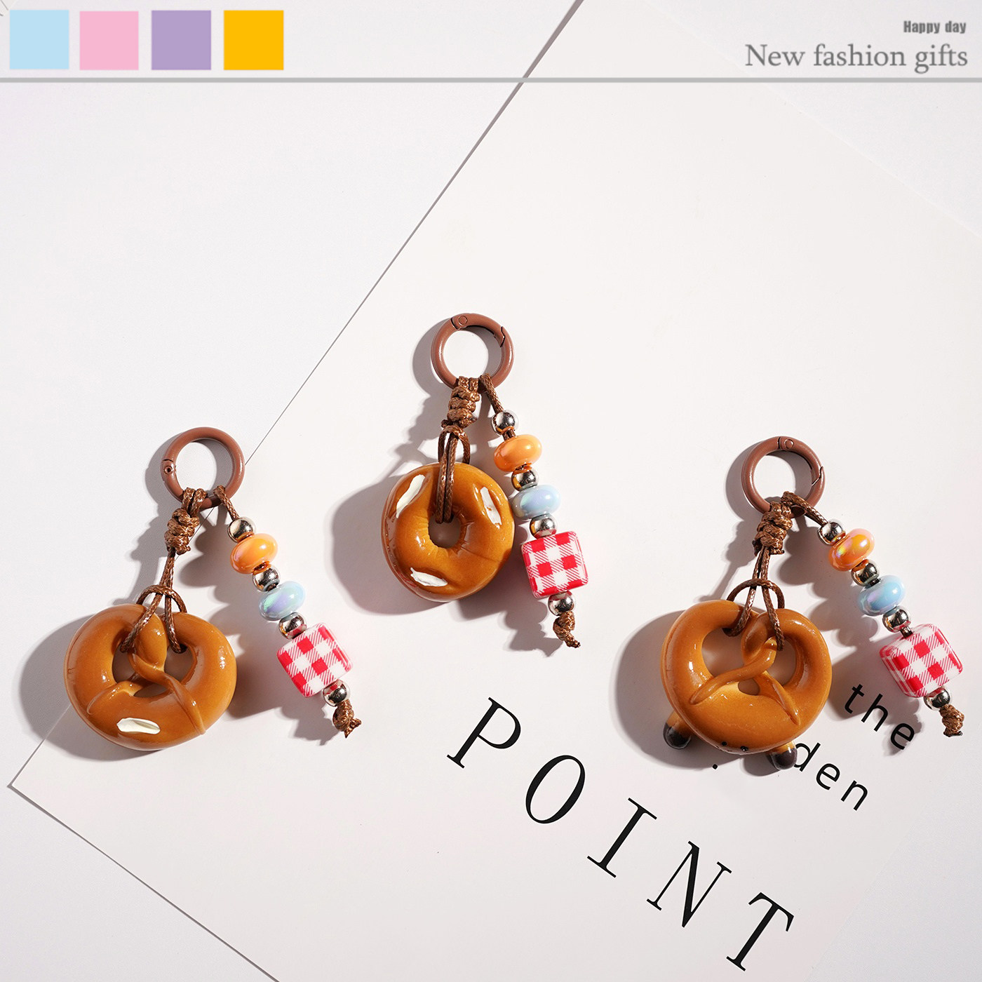 ins风仿真面包串珠手机链挂坠相机包包挂饰钥匙扣手机壳挂绳