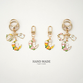 ins浪漫樱花兔子钥匙扣精致女可爱包包U盘合金小挂件吊坠钥匙链