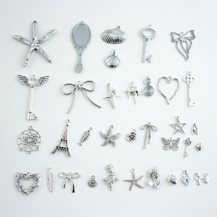 新款配饰手工diy复古银白K小吊坠钥匙扣项链钥匙扣金属制作材料