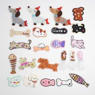 新款彩色英文字母亚克力狗鱼骨头笑脸牌饰品diy挂件配件钥匙扣