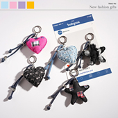 新款 可爱卡通牛仔布爱心钥匙扣挂件包包挂饰小礼品汽车书包小红书