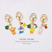 ins老虎小猪圣诞钥匙扣圣诞树老人手套雪花包包挂件合金配饰品