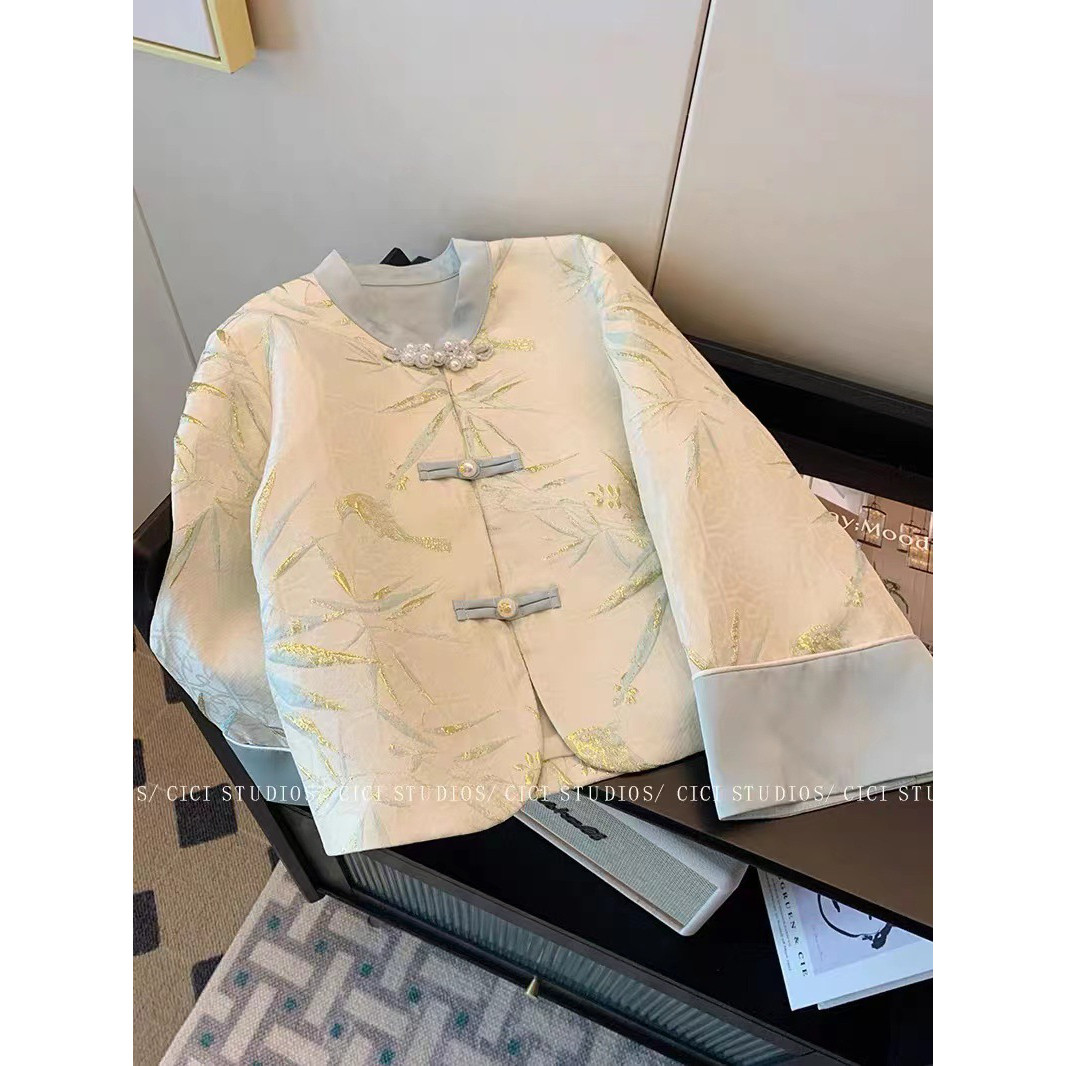 新中式国风烫金印花盘扣衬衫女2025秋季新款温柔复古改良旗袍外套,女装/女士精品,衬衫,淘宝优惠券,粉丝福利购,淘宝优惠卷