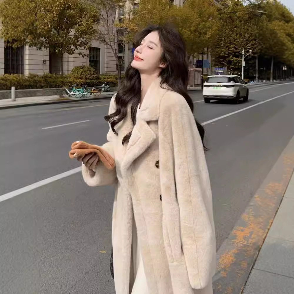 水貂绒外套女加长版加厚西装领环皮草