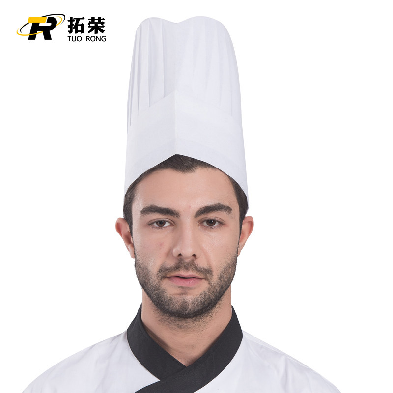 一次性厨师帽平顶圆顶高帽纸帽酒店餐厅厨师工作帽子男女20顶/包