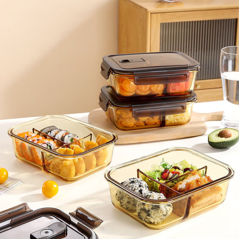 美丽雅高硼硅玻璃饭盒食品级密封保鲜盒耐高温上班族带饭餐盒