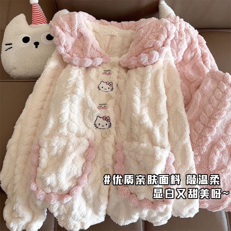 秋冬珊瑚绒加厚女睡衣套装图片