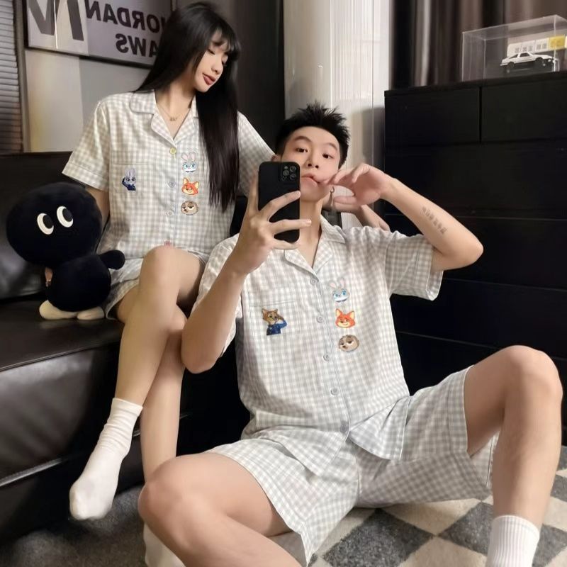夏季新款2026云朵棉情侣睡衣女生卡通可爱短袖薄款男士家居服套装