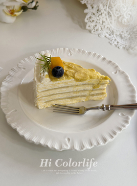 喝彩生活 芊芊雀羽ins风蛋糕盘法式复古浮雕花边陶瓷盘甜品点心盘