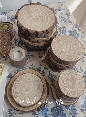 复古ins风原木防烫垫子民宿碗垫道具圆形实木隔热垫餐桌垫水杯垫