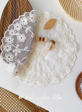 法式ins风刺绣小花餐垫防滑静音托盘垫蕾丝镂空首饰摆拍复古装饰