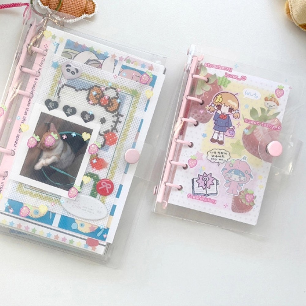 韩国ABC 草莓云朵6孔A7活页本外壳 高颜值按扣手帐透明六孔封面套,文具电教/文化用品/商务用品,手帐/日程本/计划本,淘宝优惠券,粉丝福利购,淘宝优惠卷