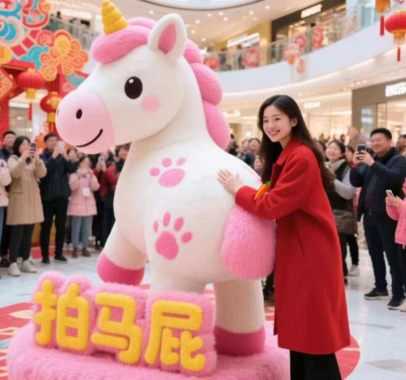 充气网红美陈打卡通毛绒定制爱心印字广告气模花朵造型国庆中秋节