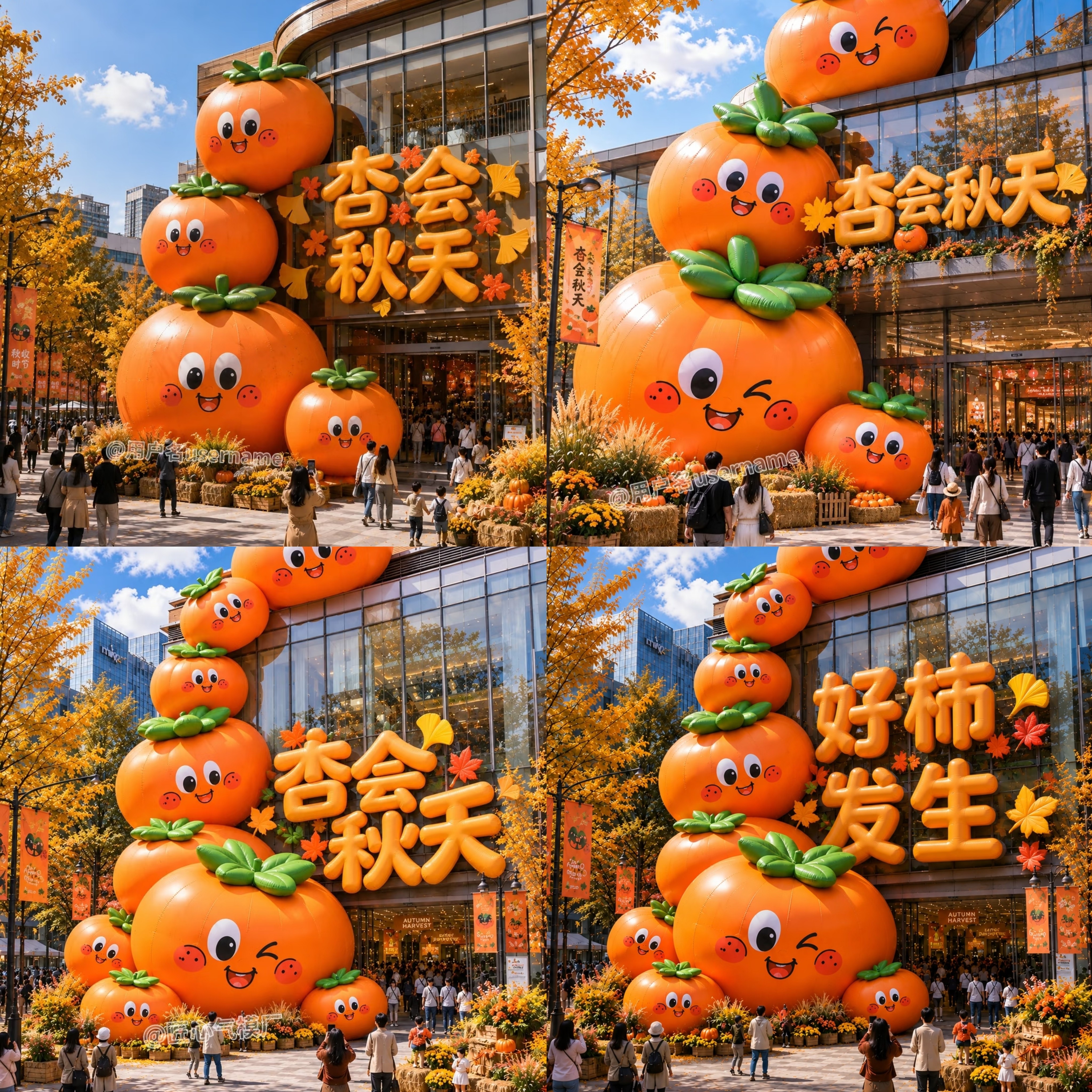 充气网红美陈打卡通毛绒定制爱广告活动气模节日连体悬挂柿子造型图片