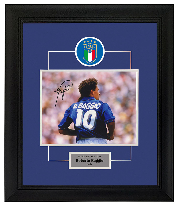 收藏 罗伯特巴乔 1994世界杯意大利队 亲笔签名 照片裱框 含sa证书