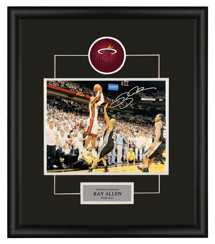 雷阿伦亲笔签名照片 热火总决赛三分 裱框收藏 带sa证书