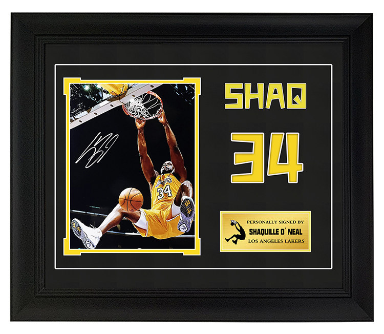 shaq奥尼尔亲笔签名照片 湖人队 裱框 含证书 收藏