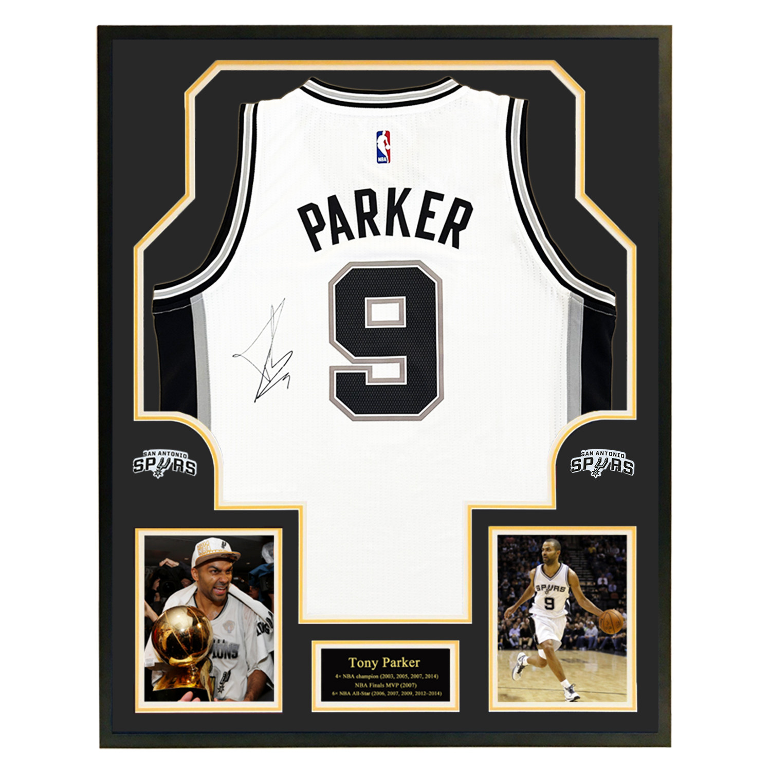 马刺队fmvp 托尼帕克签名球衣 9号帕克 装裱 带证书 收藏