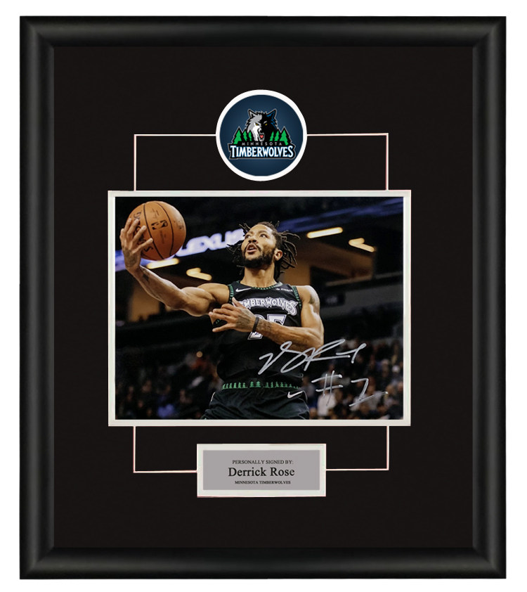 德里克罗斯亲笔签名照片 森林狼队50分之夜 裱框收藏 带证书