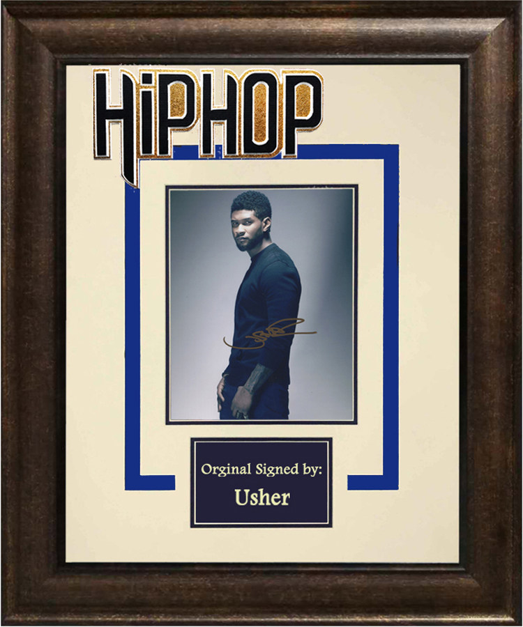 欧美嘻哈歌手 usher亚瑟小子 亲笔签名照片裱框 含证书 hiphop