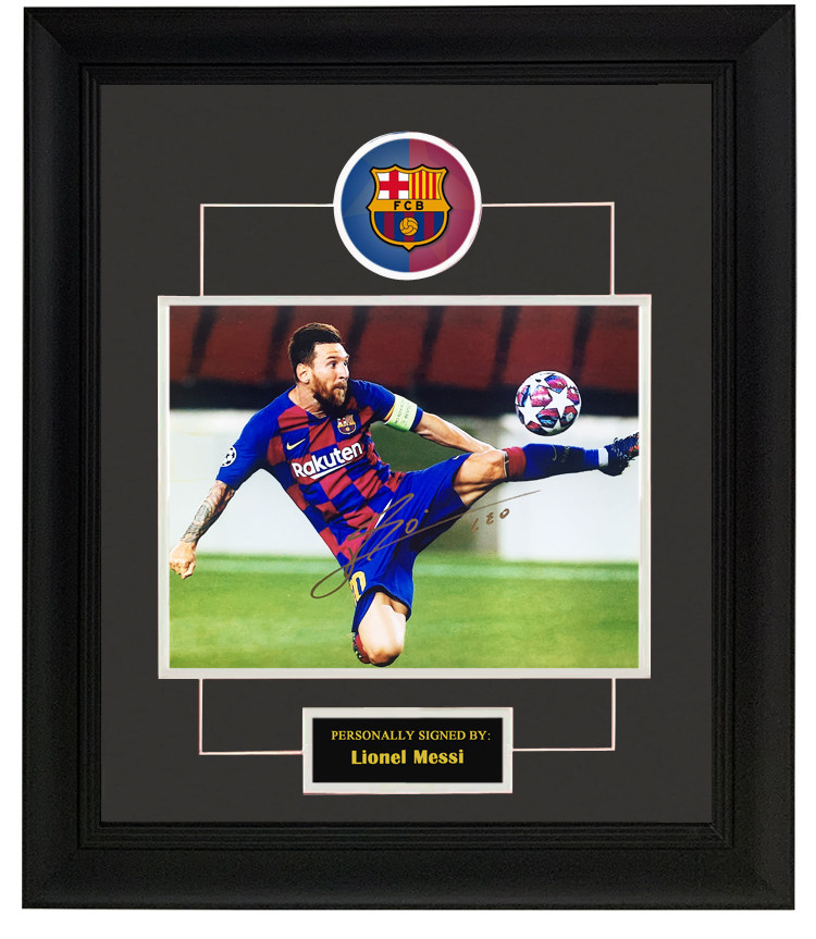 巴塞罗那队  里奥梅西  亲笔签名照片  裱框收藏含sa证书