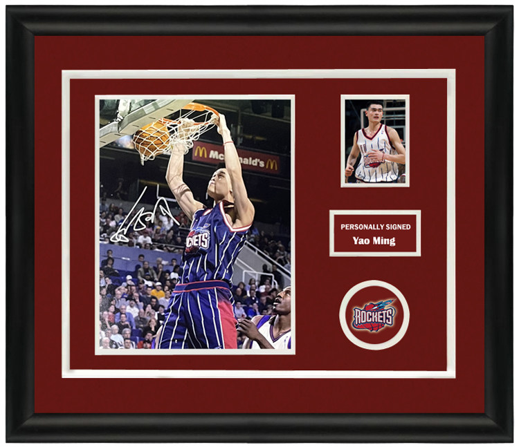 收藏 姚明yao ming 亲笔签名 照片裱框 含sa证书 休斯顿火箭