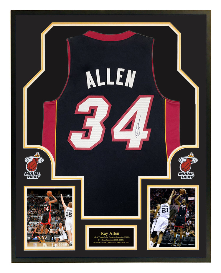 ray allen雷阿伦亲笔签名球衣 热火队 裱框 带证书 收藏