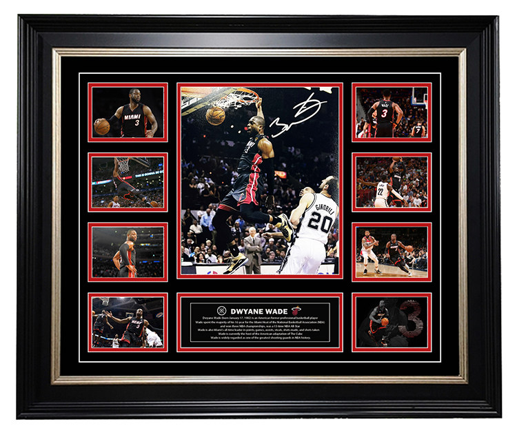 闪电侠 韦德亲笔签名照片 wade热火3号 装裱 含证书 珍藏