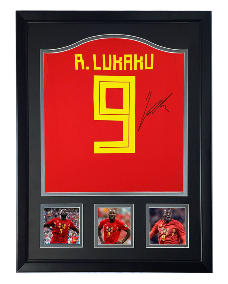 卢卡库 2018世界杯比利时国家队 亲笔签名 足球服球衣 含证书裱框