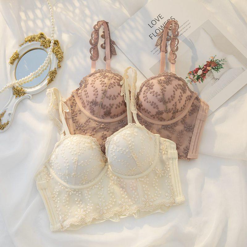 内衣女小胸显大聚拢调整型收副乳防下垂鱼骨无钢圈性感文胸罩套装