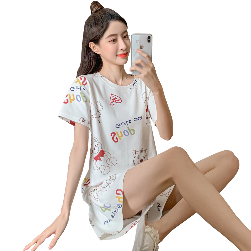 莫代尔夏天睡衣女可爱小熊短袖短裤套装薄款卡通ins风套头家居服