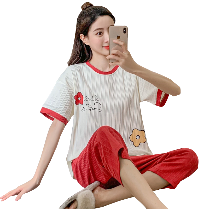 纯棉短袖七分裤家居服套装