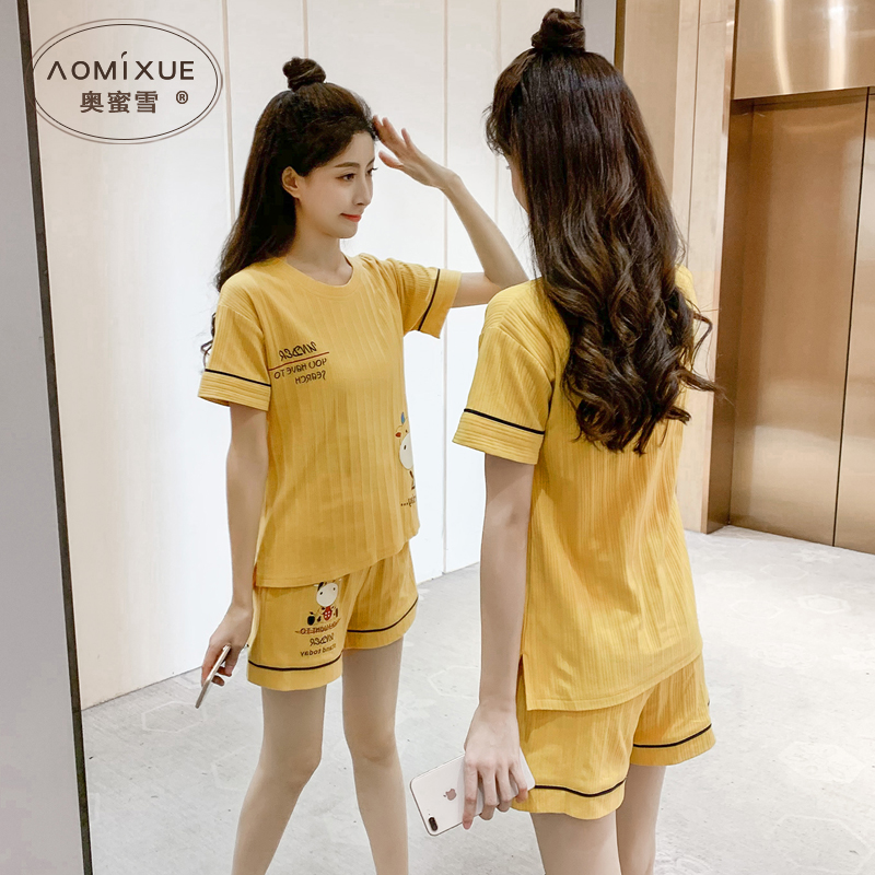 睡衣女夏季纯棉2025新款韩版女款薄款短袖短裤套装可爱卡通家居服