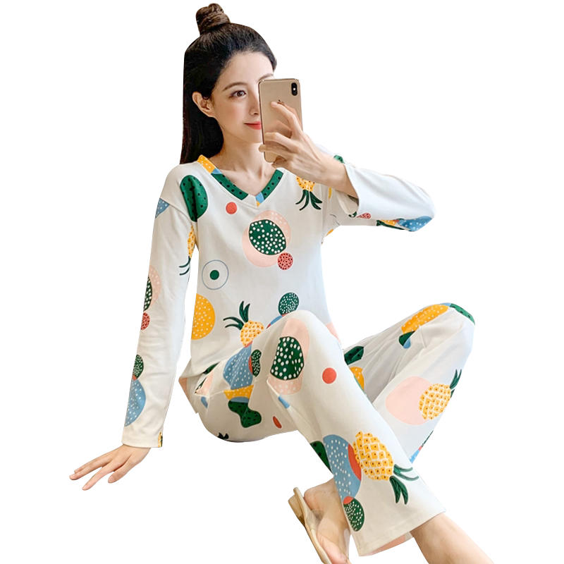 LYCRA莱卡 睡衣女春秋款韩版女士长袖长裤套装2024新款纯棉家居服