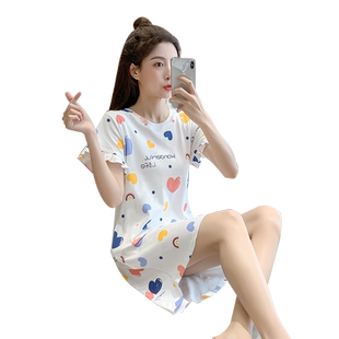 可爱睡衣女纯棉夏季卡通薄款短袖睡裙夏天宽松少女新款韩版家居服